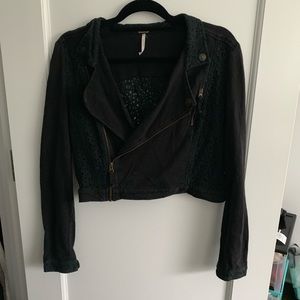 Free People Moto Style Jacket with Lace Details